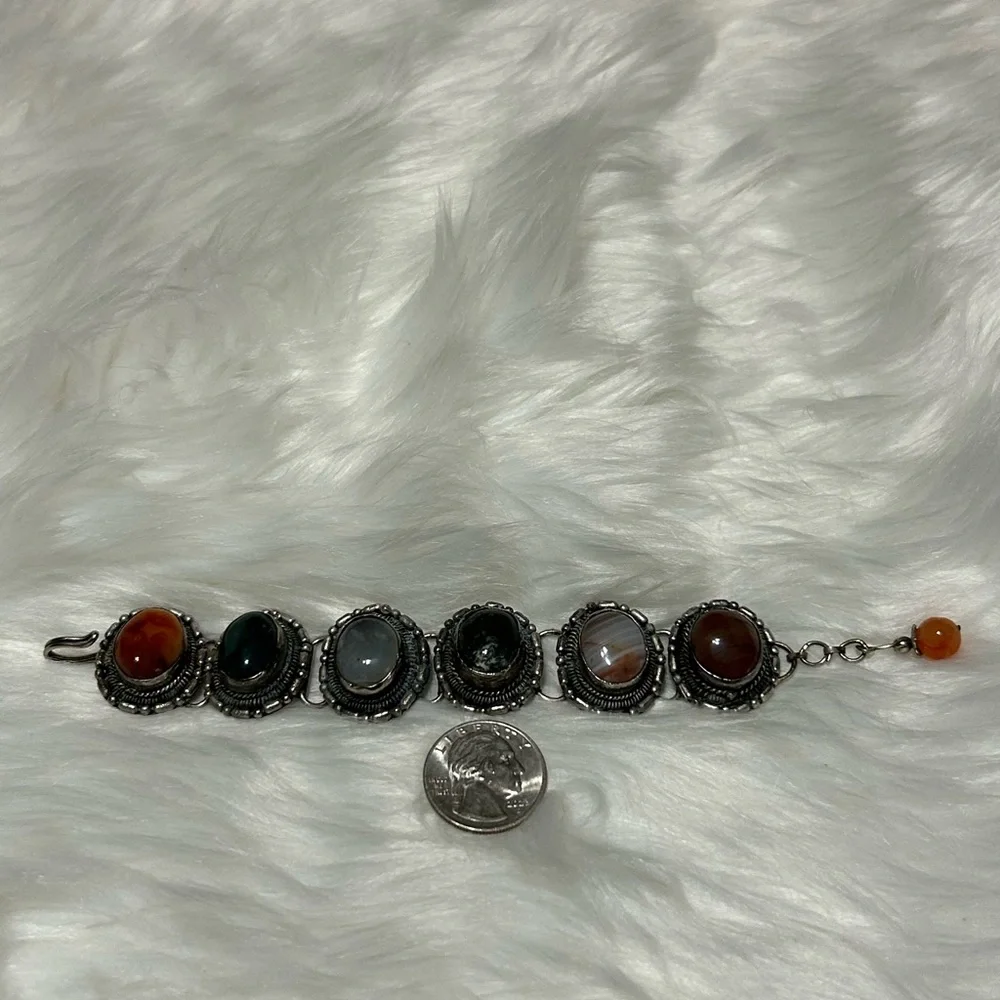 Elegant Silver and Multicolor Gemstone Bracelet - Picture 1 of 8
